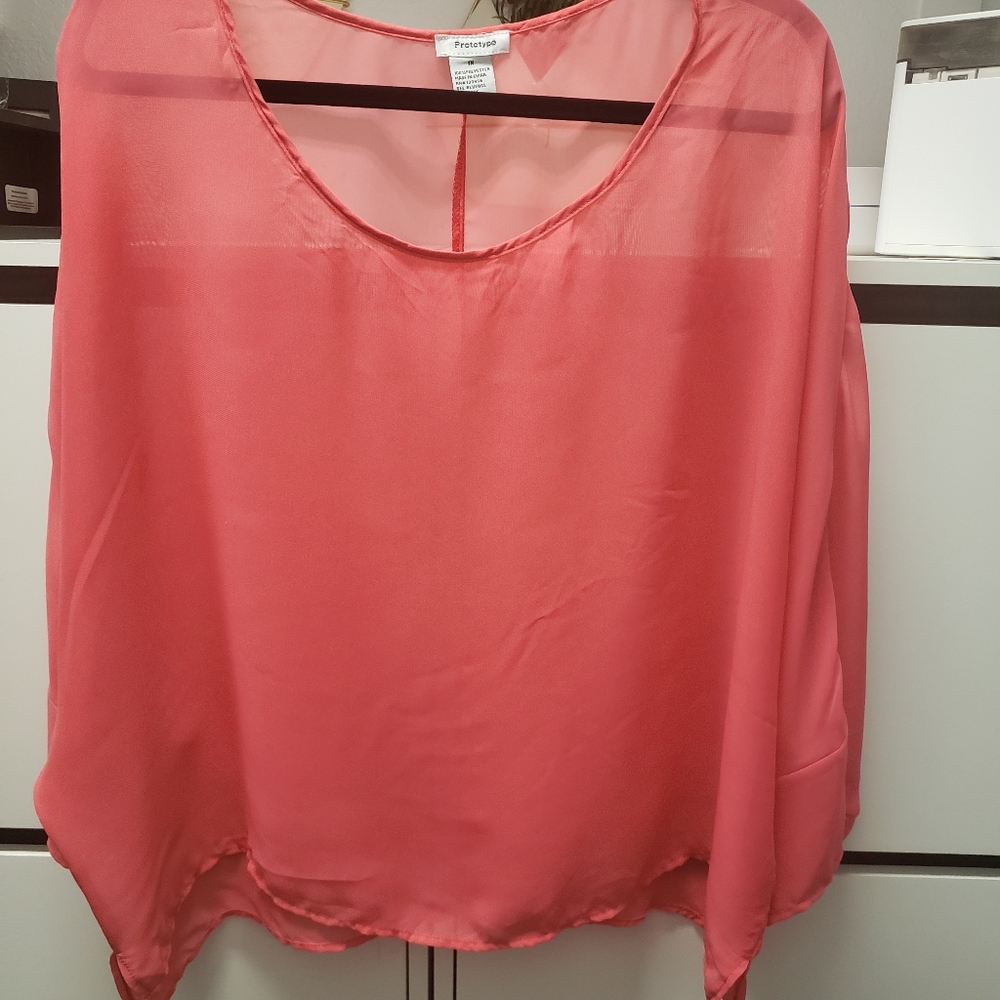 Melon/ Coral colored cover up/ sheer top